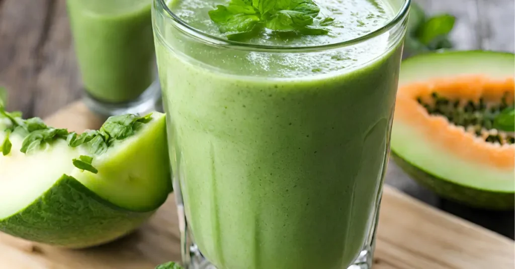 Green Melon Fruit Smoothie Serve in Glass